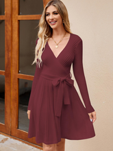 Wrap-V-Neck-Knit-Dress-Red-1